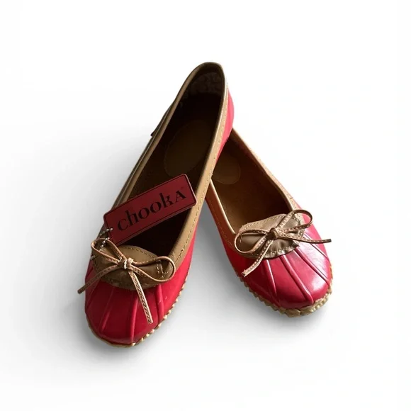 Chooka Red and Tan Waterproof Ballet Flats Duck Skimmers - Picture 3 of 3